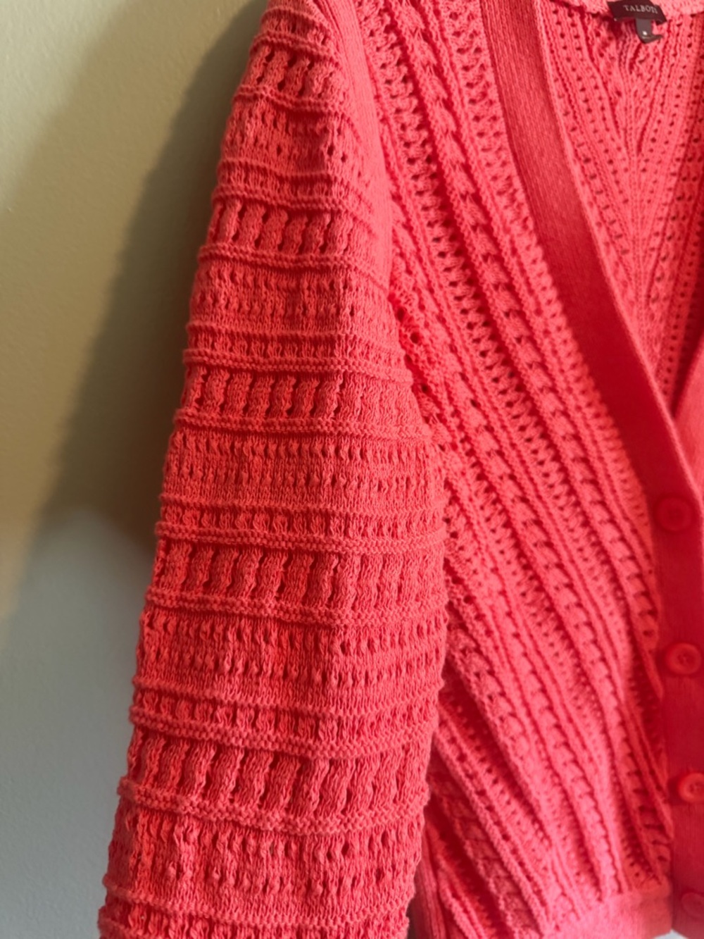 Talbots Coral Openwork Knit Button-Front Cardigan Sweater size medium - Picture 7 of 14